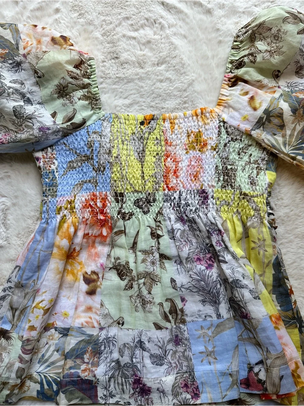 Banana Republic Patchwork Botanical Ramie Blouse Cottagecore Boho Small Tall